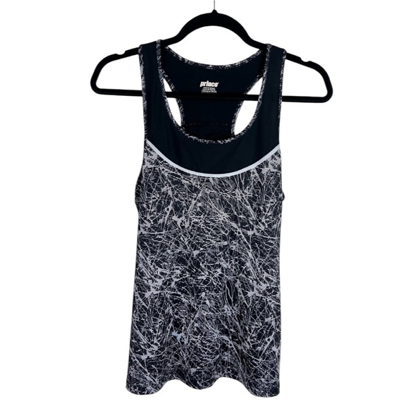 Prince Tops - Prince Active Tank Top Black White Print Size L Tennis Racerback Stretch